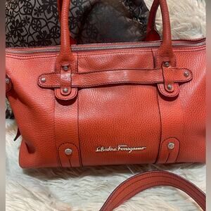 Salvatore Ferragamo Orange Leather shoulder bag/ Cross Body Bag Tote with a coa